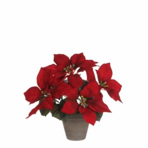 Artificial Poinsettia Red In Pot Stan Grey H27cm