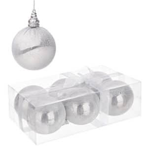 Box Of 6 Bijoux Silver Plastic Balls D80mm Bauble