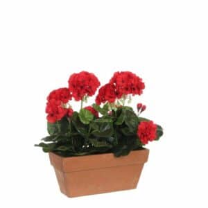 GERANIUM ARTIFICIAL PLANT IN BALCONY TRAY - L29 X W13 X H40 CM - RED