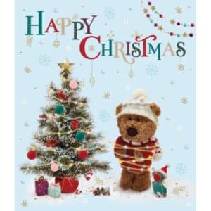 Greeting Card - Happy Christmas - Teddy with Tree