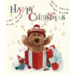 Greeting Card - Happy Christmas - Teddy with Gift