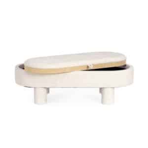 Tanya Oval White Pouf With Tray