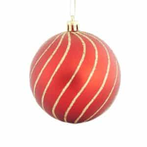Red Ball Matte, With Gold Decoration, 6pcs, 8cm