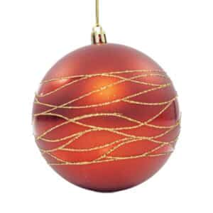 Bauble Red, With Gold Decoratives, 4pcs, 10cm