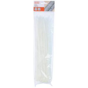 Black+Decker 100pcs White Cable Ties 3.6x300mm