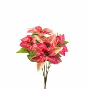 Artificial Poinsettia Bush x5 Pink 42cm