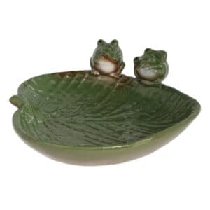 Bird Bath Ceramic Frogs on Leaf