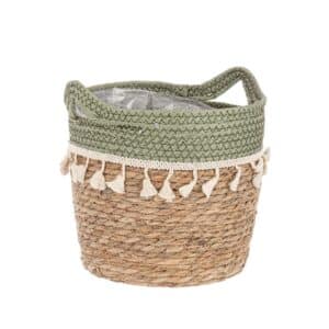 Bridget Green-Natural Round Basket Small