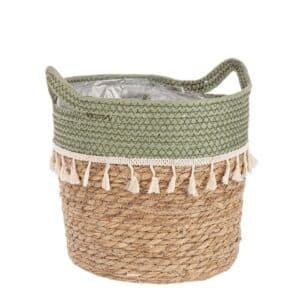 Bridget Green-Natural Round Basket Medium