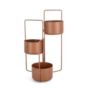Keyra Brown Round Flower Holder with 3 Pots