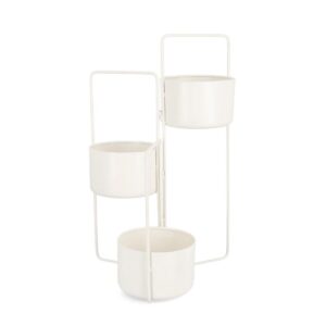 Keyra White Round Flower Holder with 3 Pots