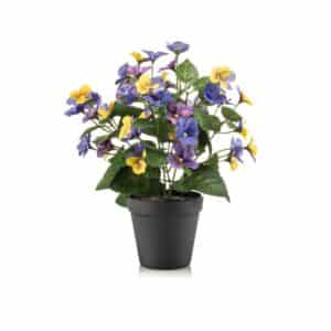 Artificial Pansy Bush Yellow/blue H29cm in Black Pot