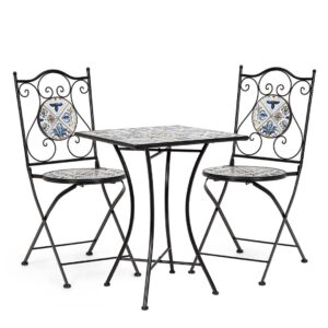 Mykonos Square Table + 2 Folding Chairs Bistro Set