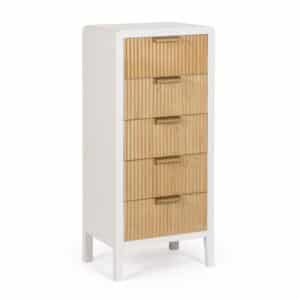 Charley Chest of 5 Drawers, White & Natural Wood