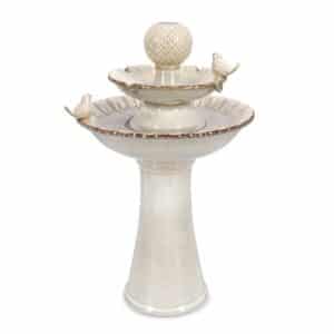 Niky Beige Fountain With Birds + LED Lights