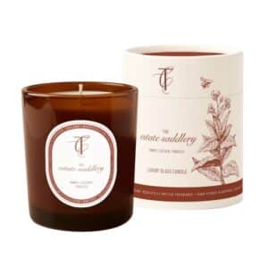 The Estate Saddlery 230g Amber Glass Soy Wax Candle